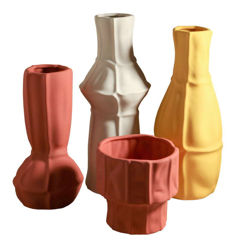 Nordic Style Art Ceramic Creative Hydroponic Vase Dried Flower Ornament Living Room Desktop Flower Decoration Homeware