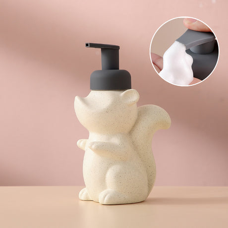 Ceramic Soap Dispenser, Squirrel Foaming Pump Bathroom Bottle, Animal Design, Refillable Reusable Lotion Pump for Bathroom Kitchen, 510ml/17.2oz