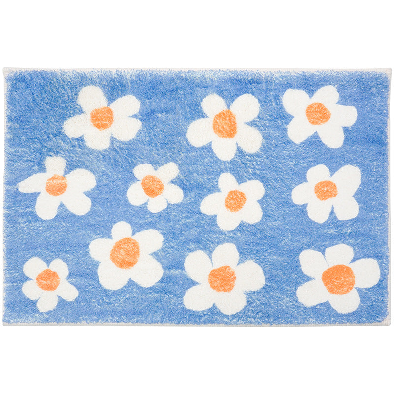White Flower with Blue Ground Bath Mat