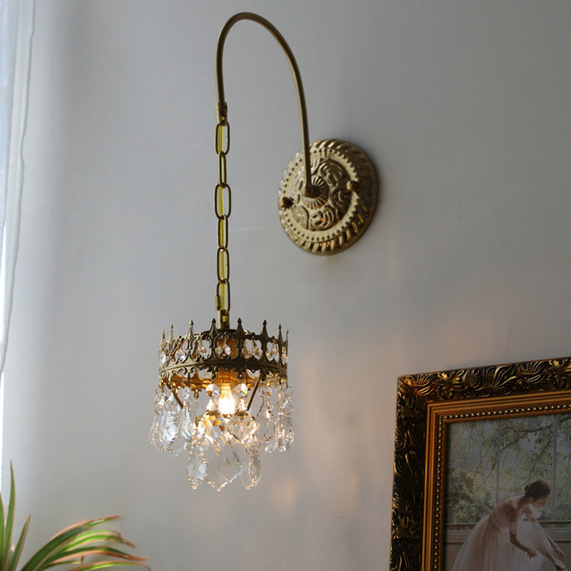 French Crown Crystal Wall Lamp