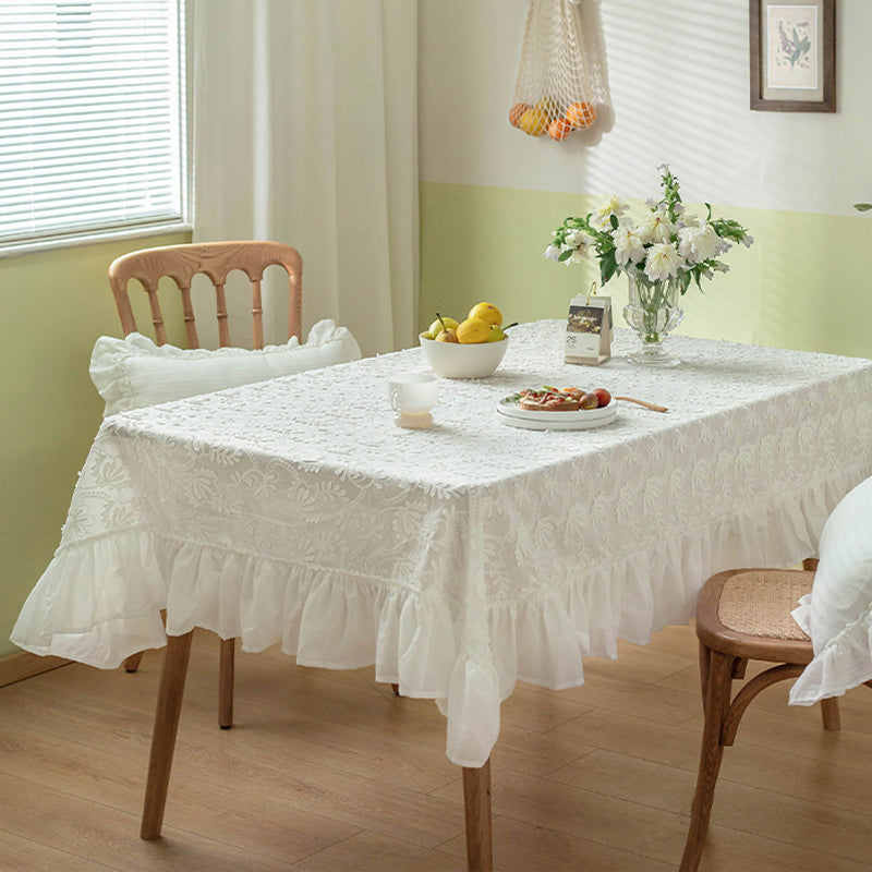 Winnie lace French tablecloth Nordic ins high-end high-end tablecloth round table cover cloth white rectangular home Lifelike three-dimensional petal shape with unique wavy lace on the side