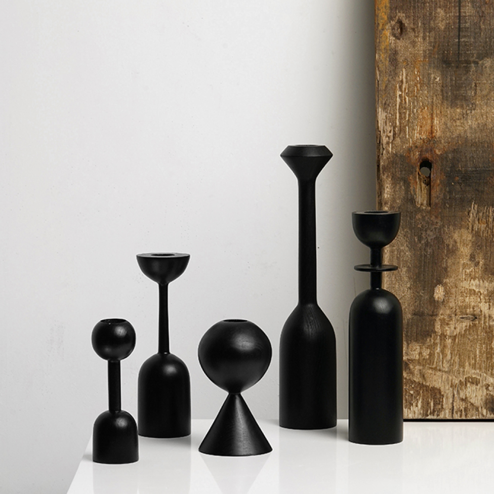 Midnight Black Wooden Candle Holders