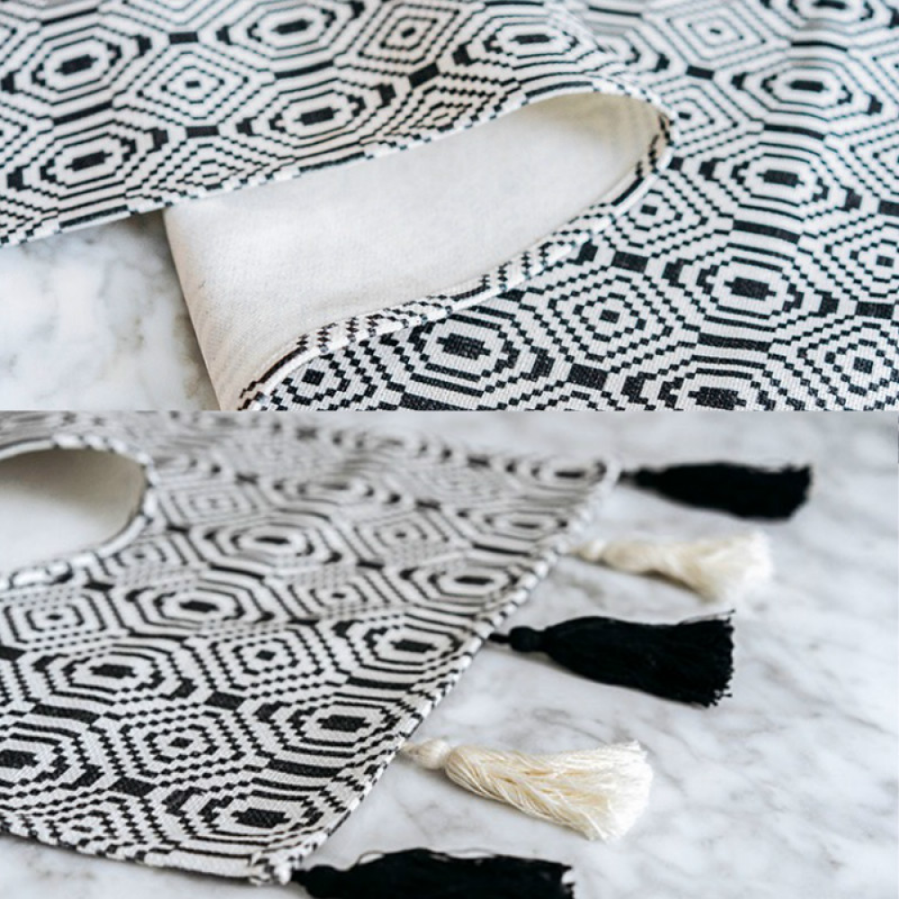 Moshe Geometric Black and White Table Runner
