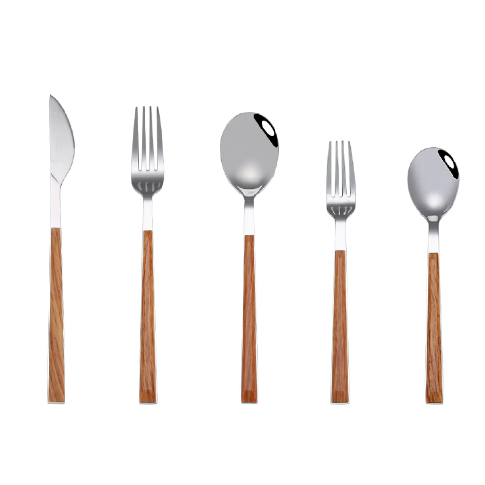 Modernistic Wood Silver Dinnerware Set