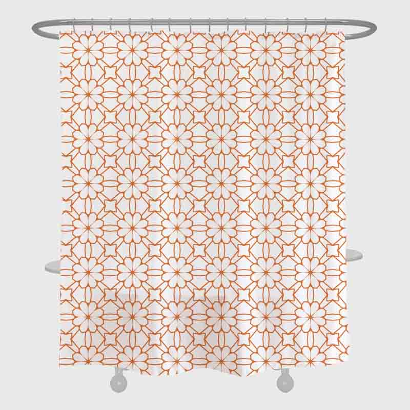 Feblilac Orange Flower Shaped Line Art White Ground Shower Curtain with Hooks, Floral Bathroom Curtains with Ring, Unique Bathroom décor, Boho Shower Curtain, Customized Bathroom Curtains, Extra Long Shower Curtain