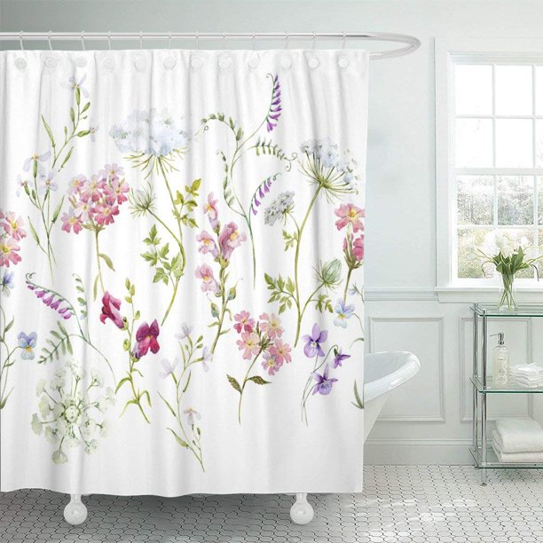 Feblilac Flying Water Print Flowers and Leaves Shower Curtain with Hooks, Bloom Floral Bathroom Curtains with Ring, Unique Bathroom décor, Boho Shower Curtain, Customized Bathroom Curtains, Extra Long Shower Curtain