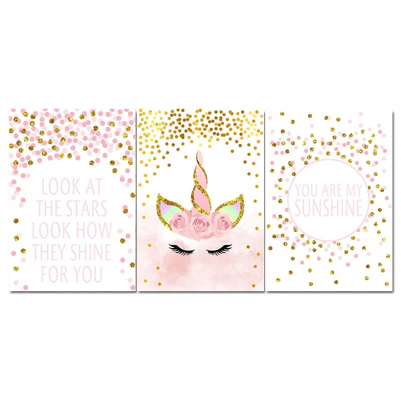 Pink Unicorn Poster Nursery Canvas Decoration for Girls' Room