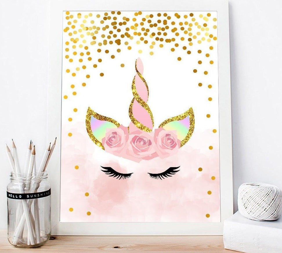 Pink Unicorn Poster Nursery Canvas Decoration for Girls' Room