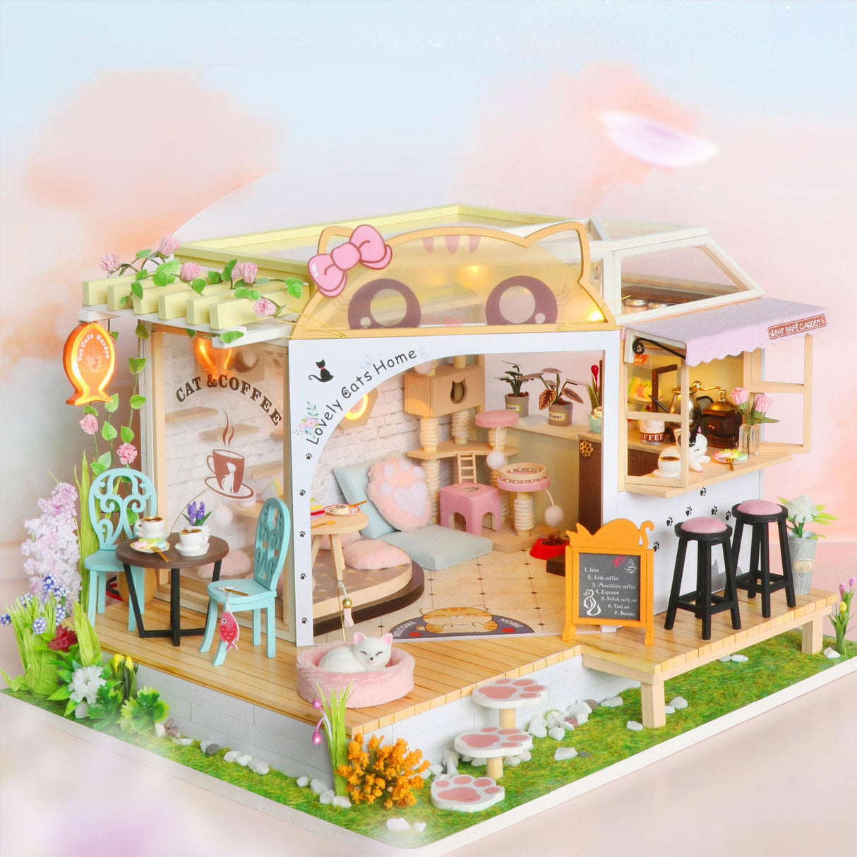 Dollhouse Miniature, Cat Coffee Shop