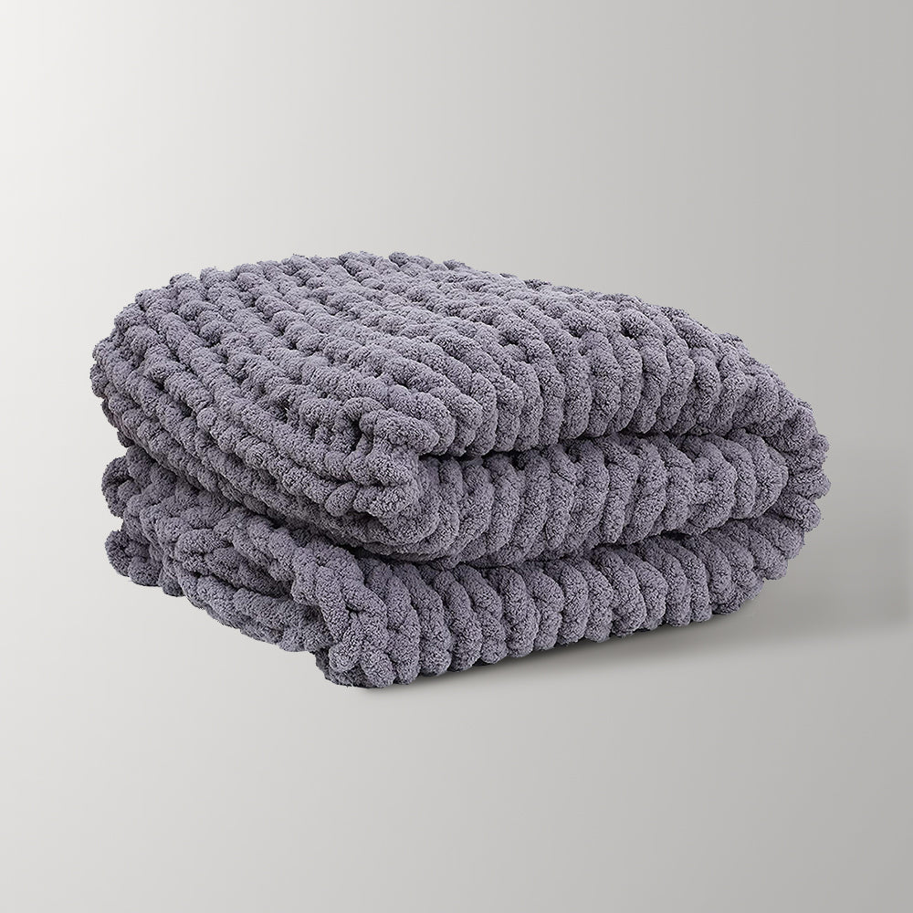 Grey Cozy Chenille Throw Blanket