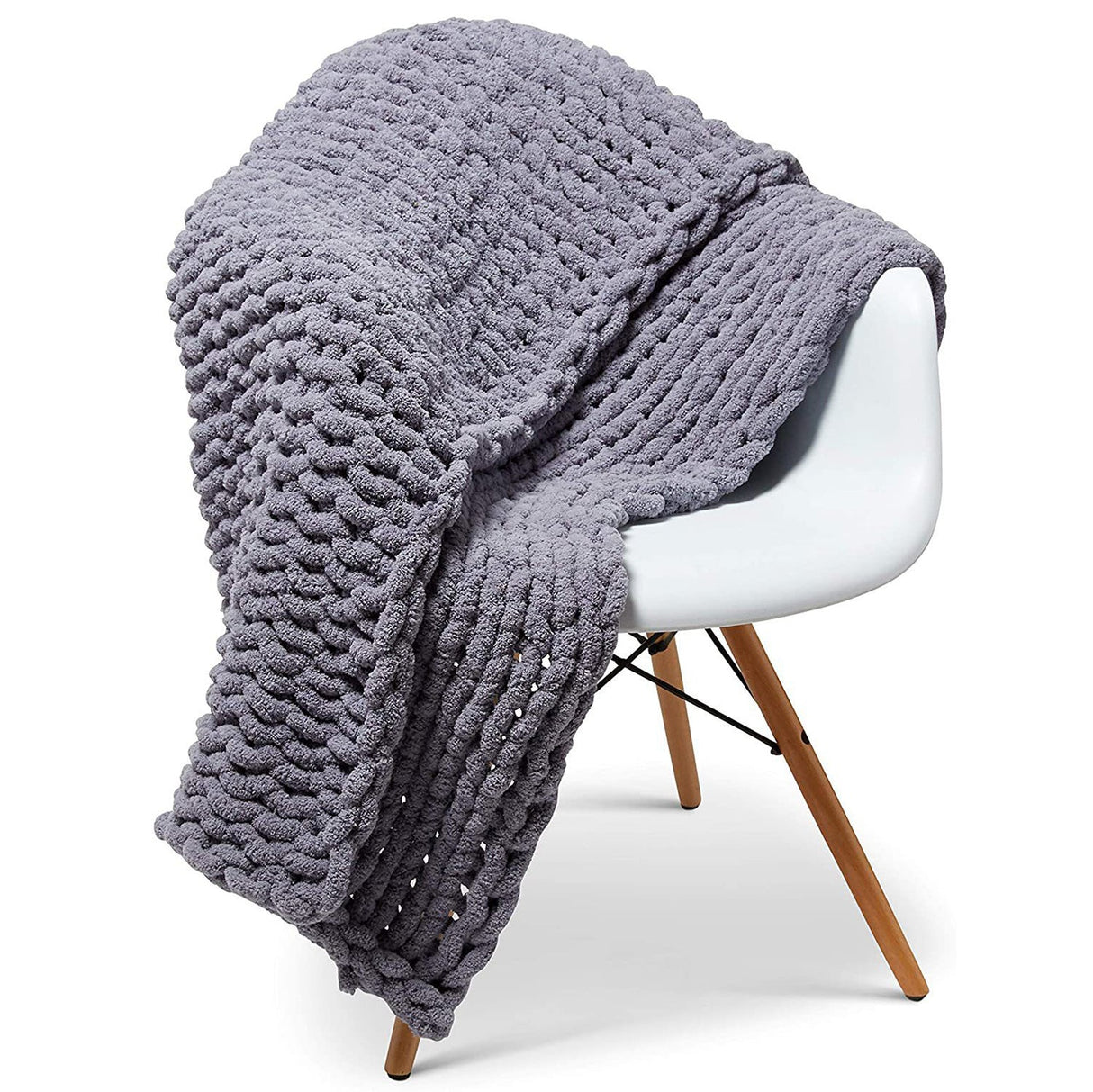 Grey Cozy Chenille Throw Blanket