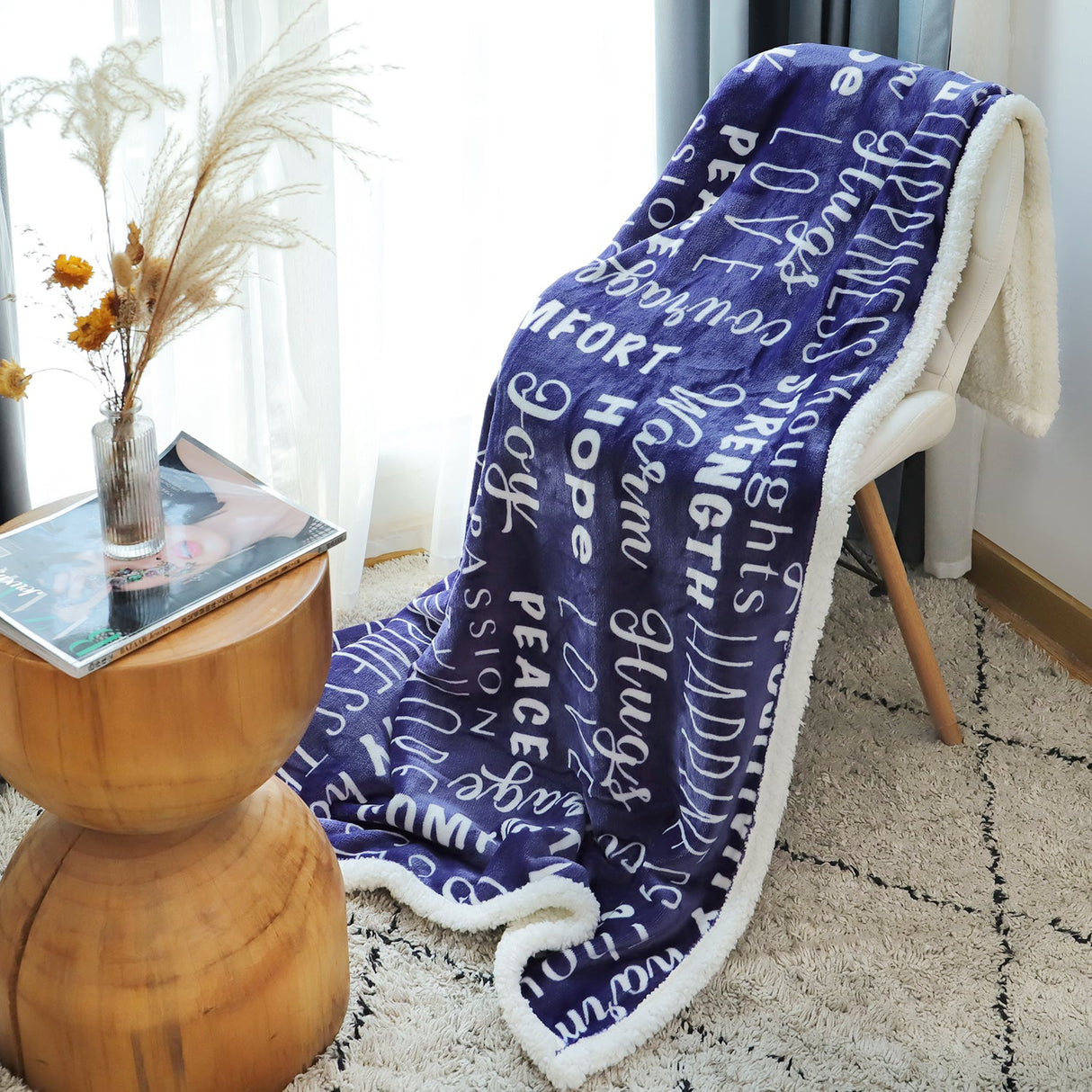 Blue Fluffy Flannel Sherpa Blanket