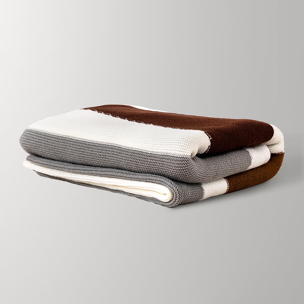 Tricolor Stripe Knit Blanket