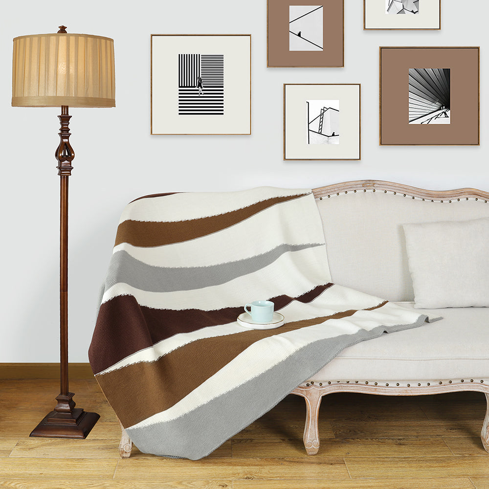 Tricolor Stripe Knit Blanket