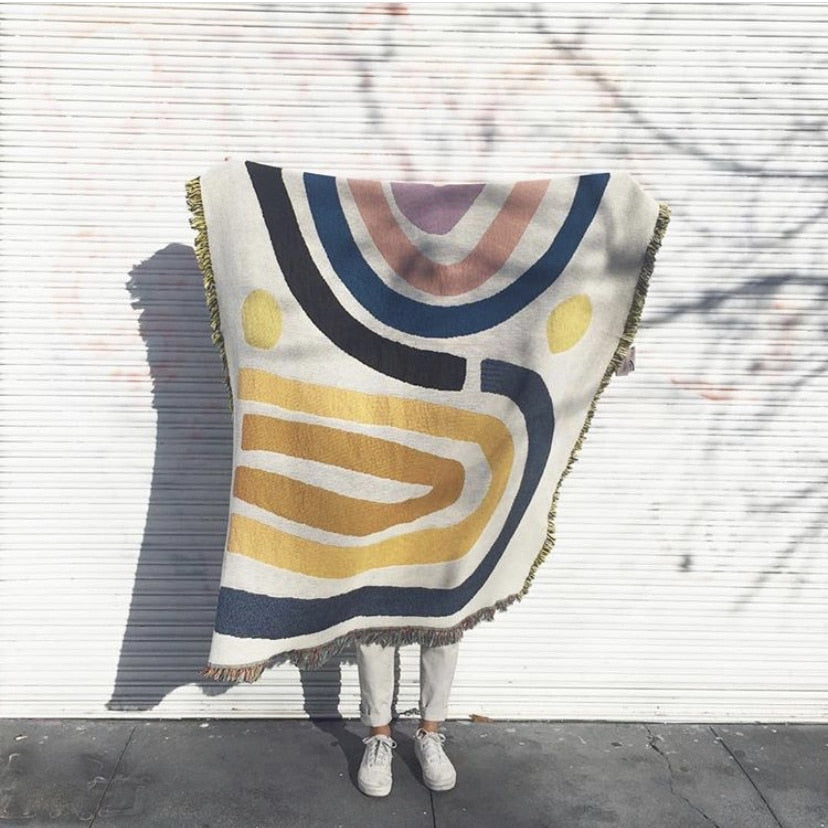 Rainbow Throw Blanket with Fringe Abstract Geometric Pattern Sofa Decorative Hanging Tapestry Blankets Rug Home Decor