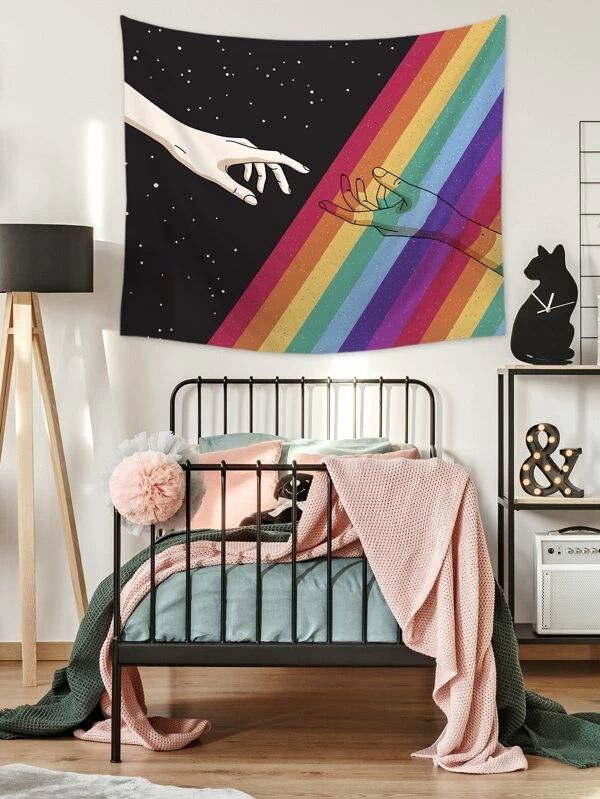 Rainbow Stripe Print Tapestry