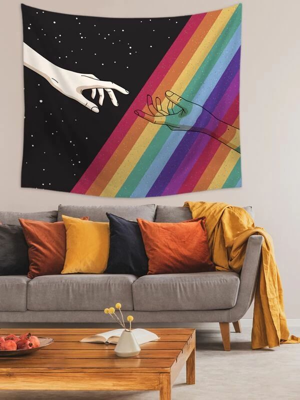 Rainbow Stripe Print Tapestry