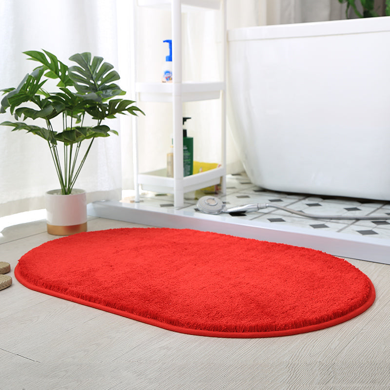 Feblilac Semicircle Solid Red Tufted Bath Mat, Multiple Sized Soft Plush Water-Absorbent, Anti Slip Toilet Mat, Soft Thick Bathroom Carpet, Pure Bathroom Mats, Simple Best Bath Rugs, Hot Shower Mat Non Slip, Toilet Rug