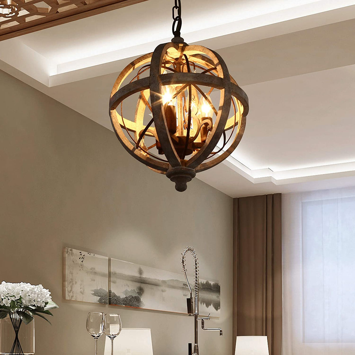 Retro Globe Weathered Chandelier