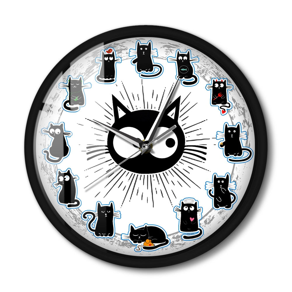 Black Kittens Art Wall Clock