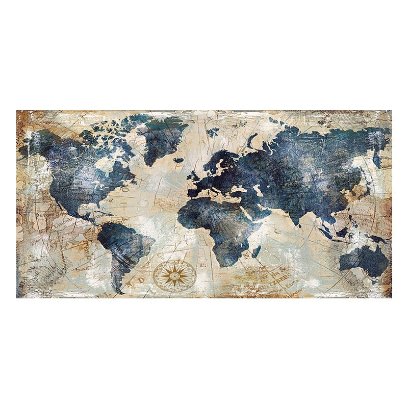 World Map Canvas Dark Academia