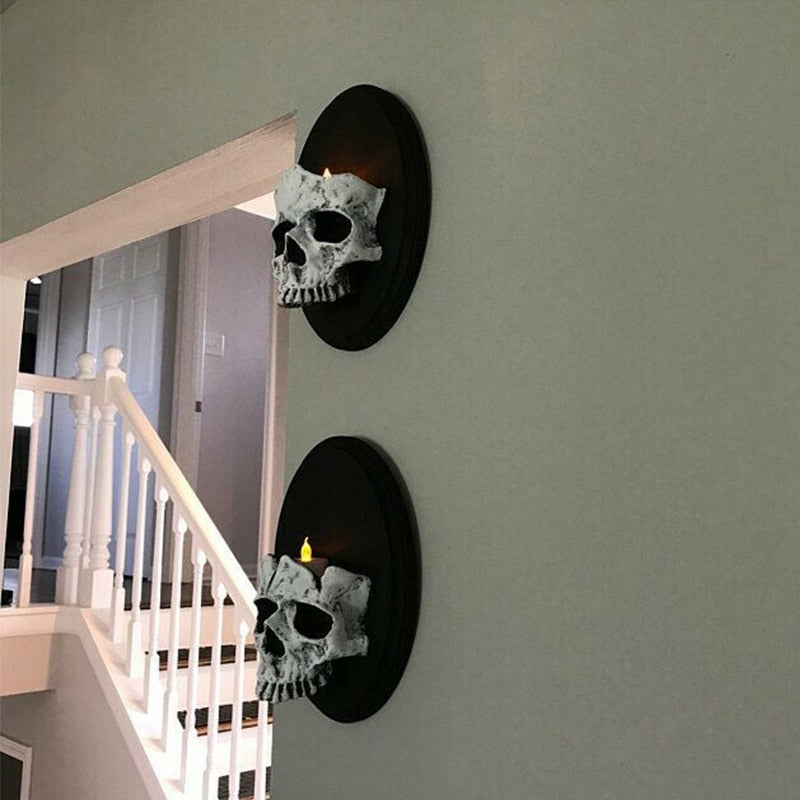Goth Wall Hanging Skull Candlestick