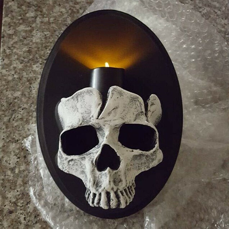 Goth Wall Hanging Skull Candlestick