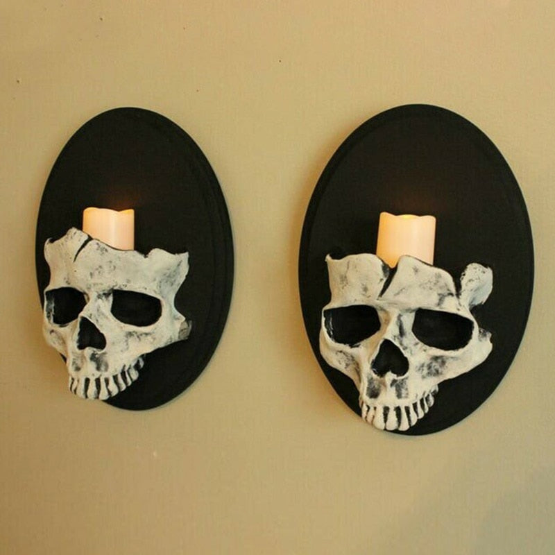 Goth Wall Hanging Skull Candlestick
