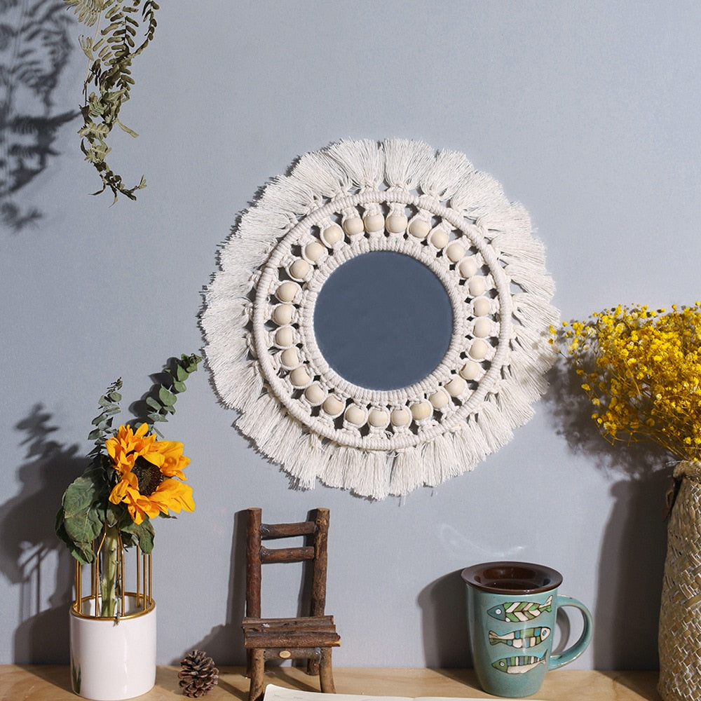 Boho Wall Hanging Round Mirror