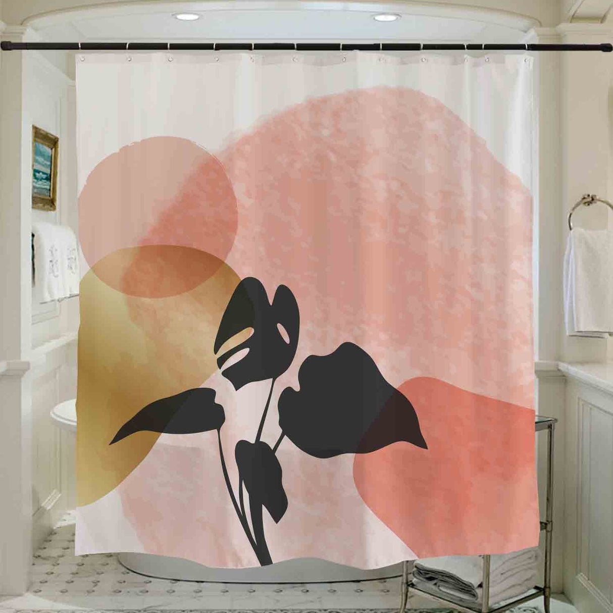 Abstract Pink Mountain and Plant Shower Curtain