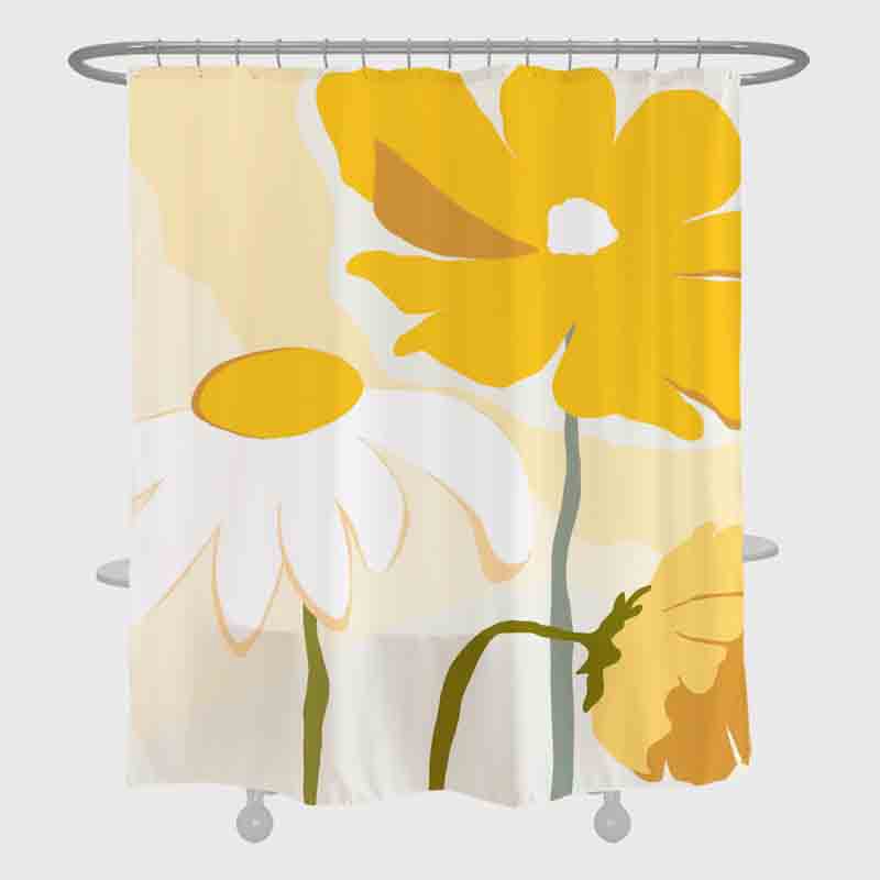 Feblilac Abstract Art Yellow and White Flowers Shower Curtain with Hooks, Art Bathroom Curtains with Ring, Unique Bathroom décor, Boho Shower Curtain, Customized Bathroom Curtains, Extra Long Shower Curtain