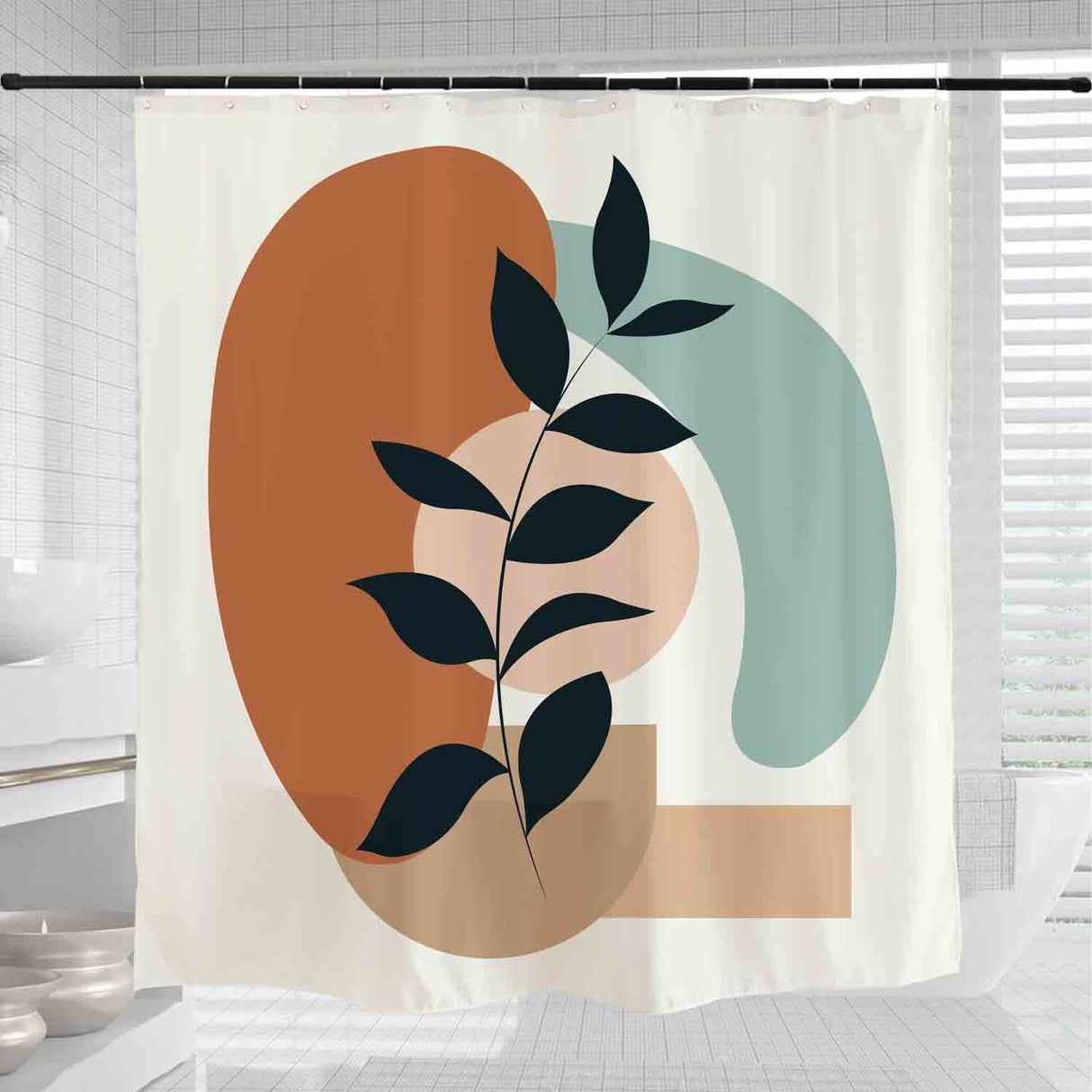 Minimalist Plants Natural Tones Art Block Abstract Shower Curtain