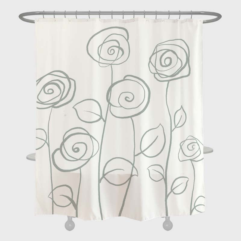 Feblilac Black and White Flower Curtain with Hooks, Line Art Bathroom Curtains with Ring, Unique Bathroom décor, Boho Shower Curtain, Customized Bathroom Curtains, Extra Long Shower Curtain
