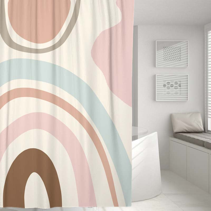 Feblilac Abstract Art Pink Blocks and Lines Shower Curtain with Hooks, Bathroom Curtains with Ring, Unique Bathroom décor, Boho Shower Curtain, Customized Bathroom Curtains, Extra Long Shower Curtain