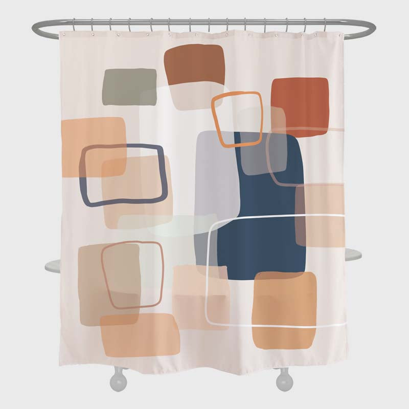 Feblilac Abstract Art Rectangles and Lines Shower Curtain with Hooks, Bathroom Curtains with Ring, Unique Bathroom décor, Boho Shower Curtain, Customized Bathroom Curtains, Extra Long Shower Curtain