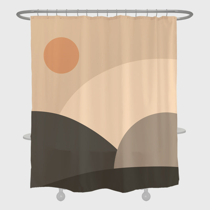 Feblilac Abstract Brown Mountain and Sun Shower Curtain with Hooks, Bathroom Curtains with Ring, Unique Bathroom décor, Boho Shower Curtain, Customized Bathroom Curtains, Extra Long Shower Curtain