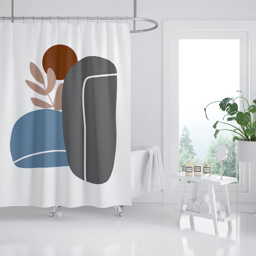 Feblilac Abstract Stone Leaves and Sun Shower Curtain with Hooks, Art Bathroom Curtains with Ring, Unique Bathroom décor, Boho Shower Curtain, Customized Bathroom Curtains, Extra Long Shower Curtain