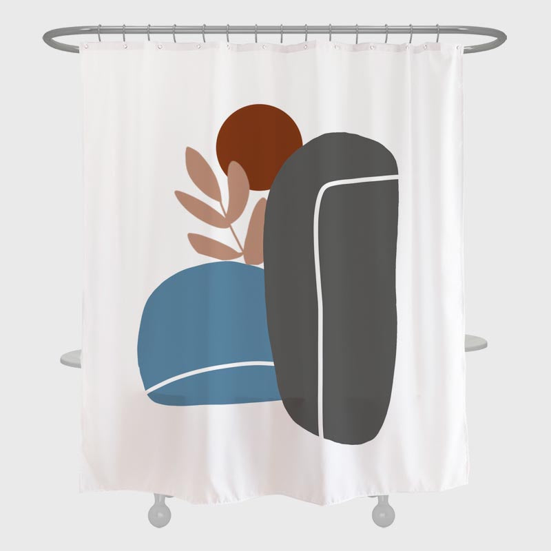 Feblilac Abstract Stone Leaves and Sun Shower Curtain with Hooks, Art Bathroom Curtains with Ring, Unique Bathroom décor, Boho Shower Curtain, Customized Bathroom Curtains, Extra Long Shower Curtain