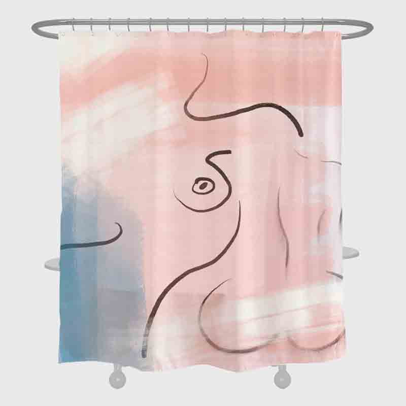 Feblilac Body and Line Art Shower Curtain with Hooks, Art Bathroom Curtains with Ring, Unique Bathroom décor, Boho Shower Curtain, Customized Bathroom Curtains, Extra Long Shower Curtain