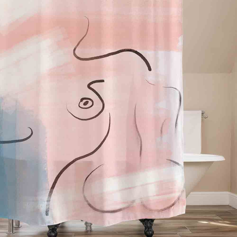 Feblilac Body and Line Art Shower Curtain with Hooks, Art Bathroom Curtains with Ring, Unique Bathroom décor, Boho Shower Curtain, Customized Bathroom Curtains, Extra Long Shower Curtain