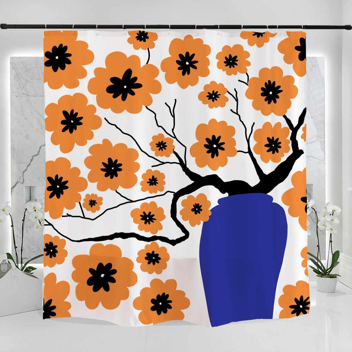 Feblilac Plum Blossom and Vase Shower Curtain with Hooks, Floral Bathroom Curtains with Ring, Unique Bathroom décor, Boho Shower Curtain, Customized Bathroom Curtains, Extra Long Shower Curtain