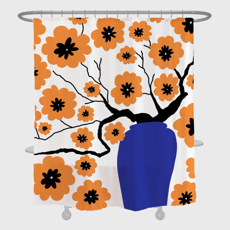 Feblilac Plum Blossom and Vase Shower Curtain with Hooks, Floral Bathroom Curtains with Ring, Unique Bathroom décor, Boho Shower Curtain, Customized Bathroom Curtains, Extra Long Shower Curtain