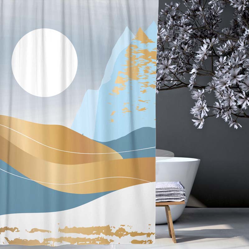 Feblilac Snow Mountain and Moon Shower Curtain with Hooks, Bathroom Curtains with Ring, Unique Bathroom décor, Boho Shower Curtain, Customized Bathroom Curtains, Extra Long Shower Curtain