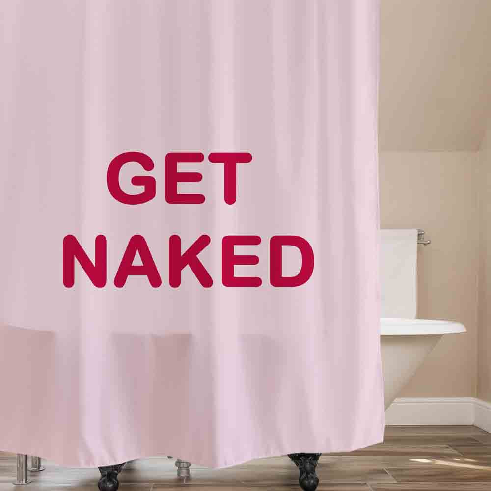 Feblilac Cute Get Naked Shower Curtain with Hooks, Beige and Pink