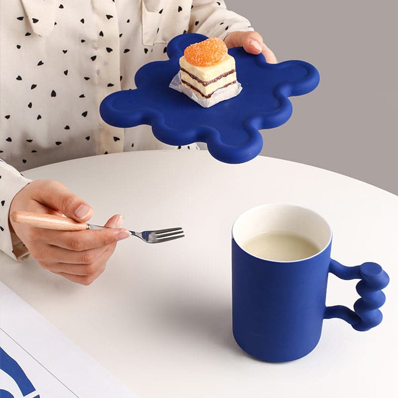 Wave Handle Mug Cup and Saucer Set