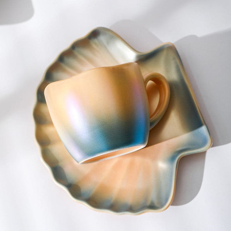 Gradient Ocean Coffee Mug with Shell Saucer