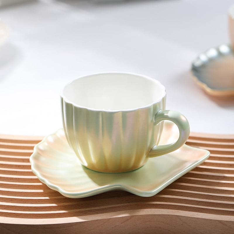 Gradient Ocean Coffee Mug with Shell Saucer
