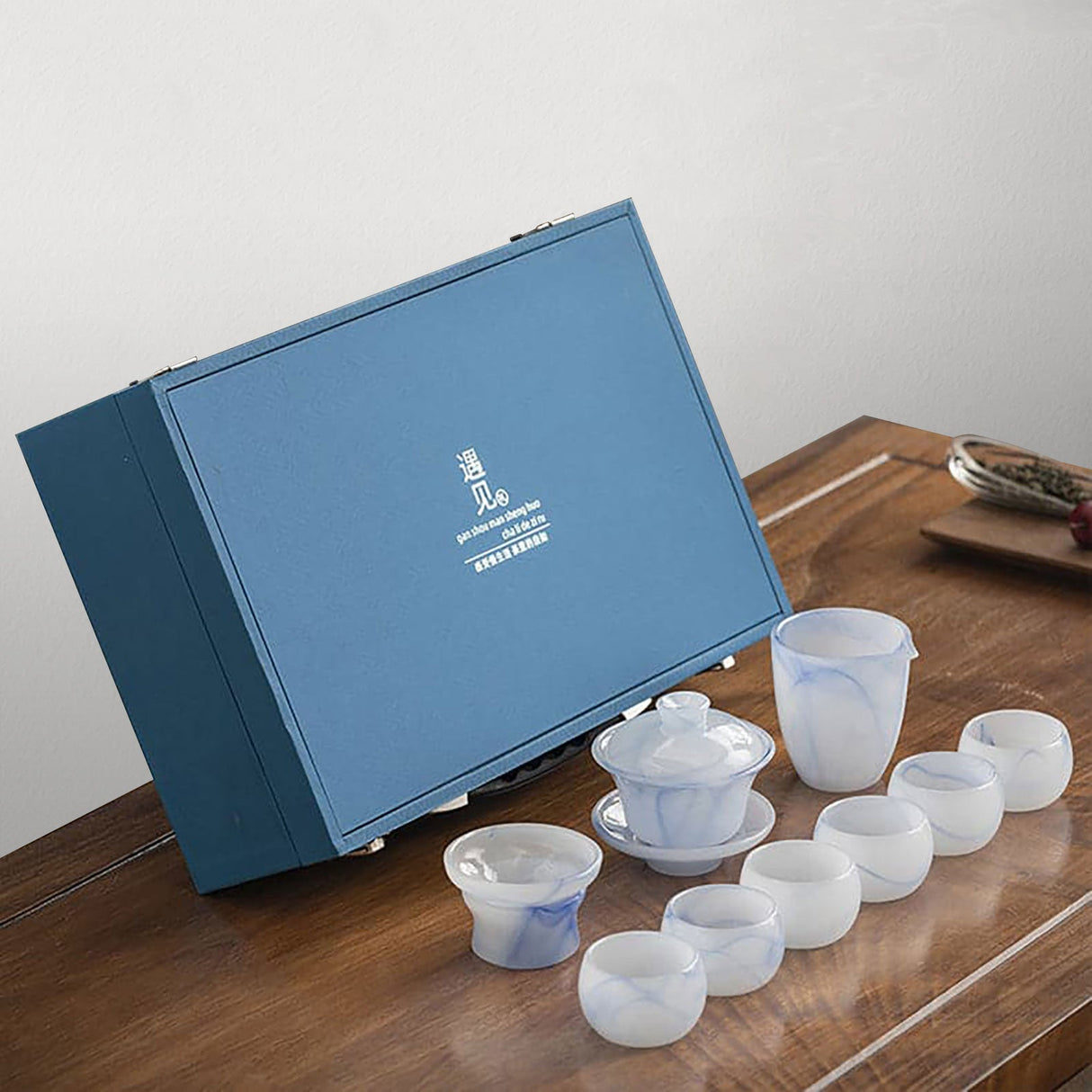 9 Pieces Blue Texture Kung Fu Tea Set