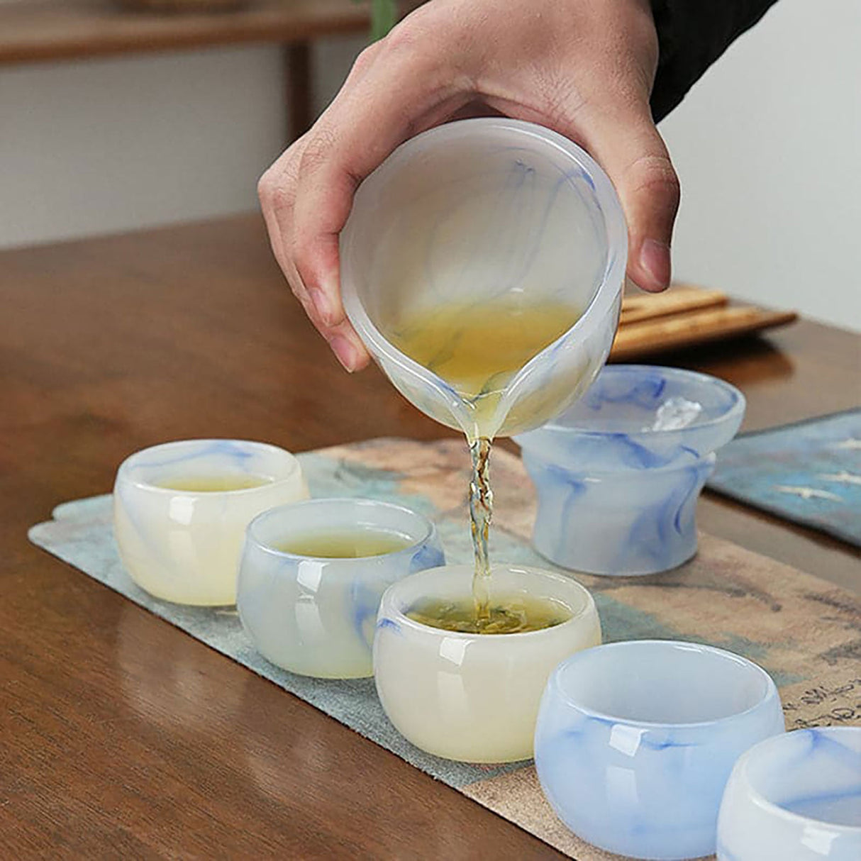 9 Pieces Blue Texture Kung Fu Tea Set