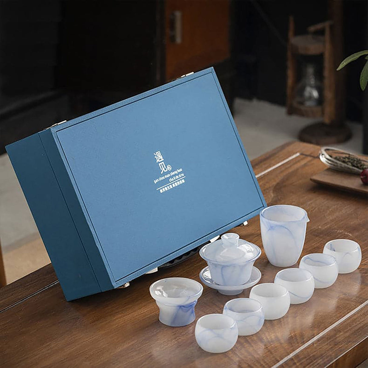 9 Pieces Blue Texture Kung Fu Tea Set